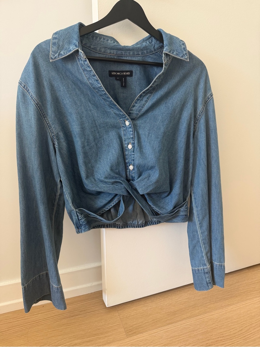 Perfect Condition Veronica Beard Blue Denim Knot-Front Shirt